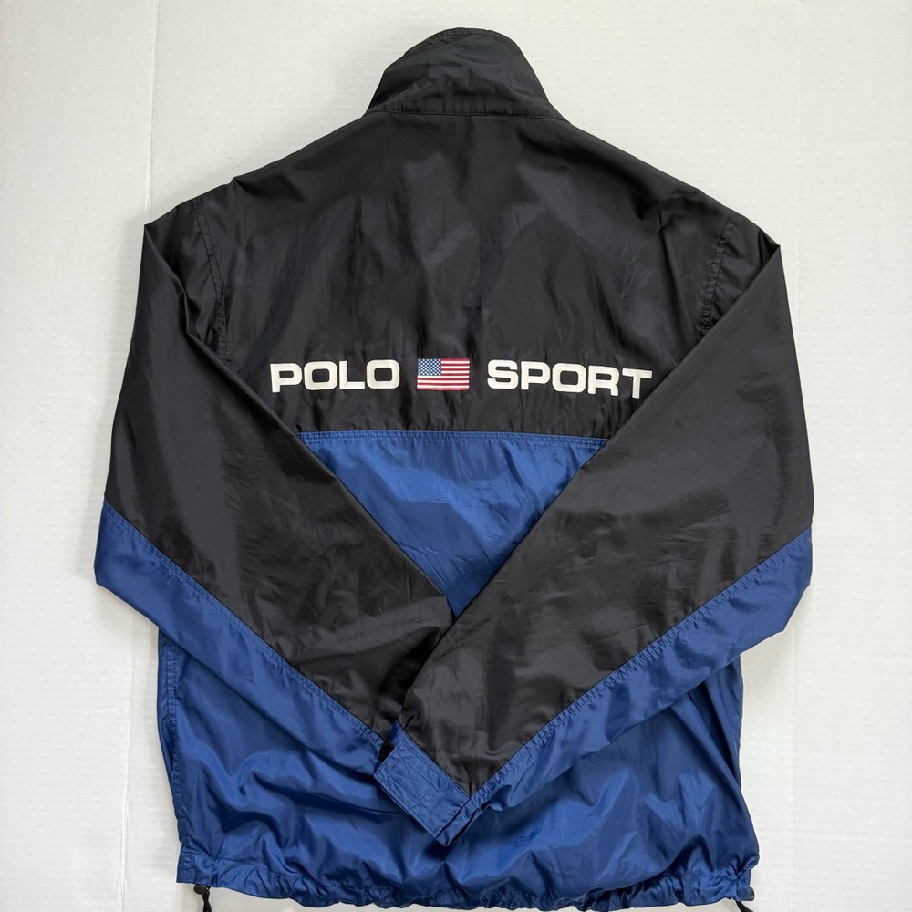 🔴Polo Sport Windbreaker Jacket Size Medium Black Blue Ralph Lauren